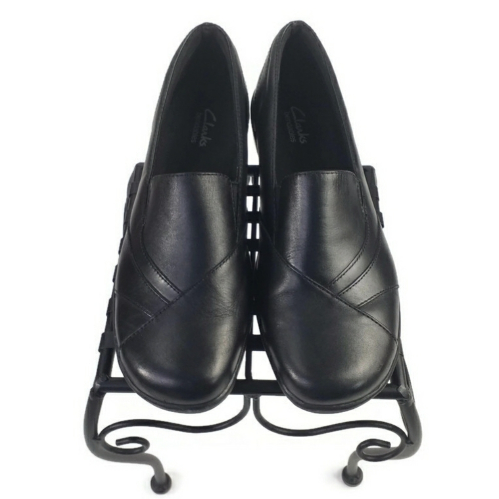 Clarks Bendables 39249 Black Slip-On Leather Shoes Womens Size 9.5M